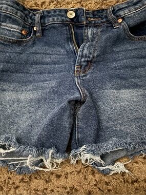 Madden Girl Faded Blue Denim Shorts with Contrast Stitching